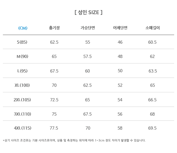 헤비 플라이트 자켓(TJK-710W)의 사이즈